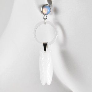 Ethereal White Cicada Dangle Earrings